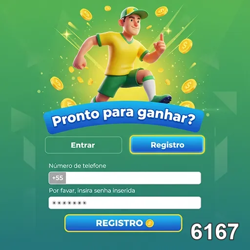 Tela de registro do 6167 com animações e ícones de vitória.