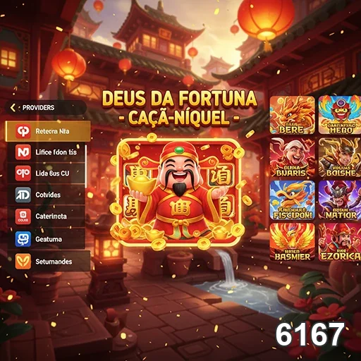 Interface do site 6167 com caça-níqueis e opções de saque rápido.
