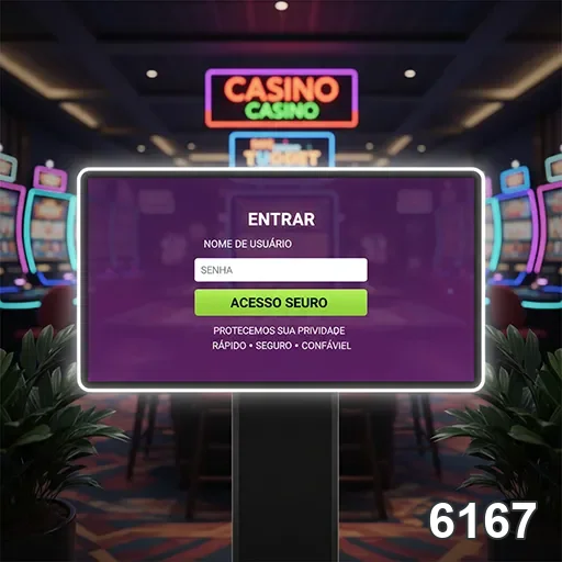 Tela de login do 6167 com opções para acessar o cassino.