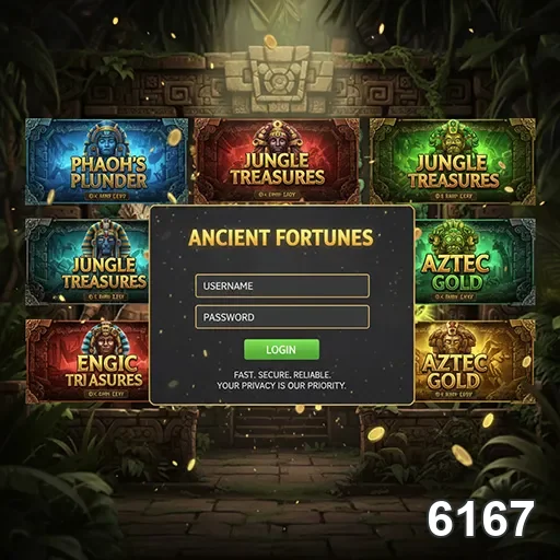 Tela de login do 6167 com jogos ao vivo de caça-níqueis.