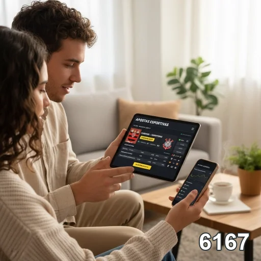 Casal usando dispositivos móveis para acessar 6167.