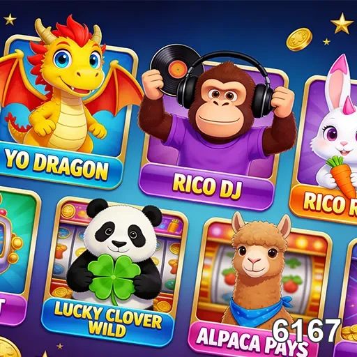 Personagens divertidos de jogos de slots do 6167.