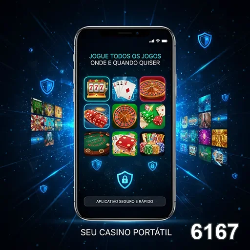 Interface do aplicativo 6167 com jogos de cassino móveis.