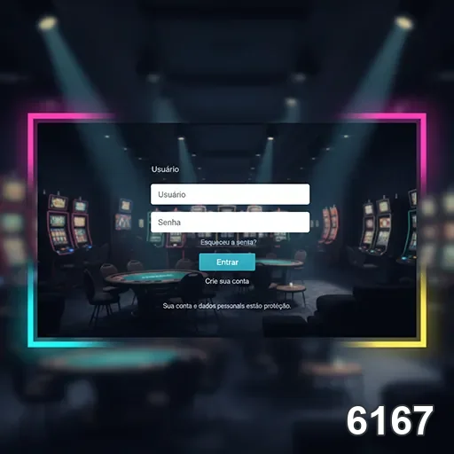 Tela de login da plataforma 6167 com mesas de jogo em fundo.