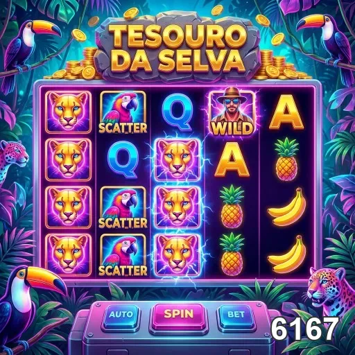 Interface do jogo 'Tesouro da Selva' no cassino 6167.