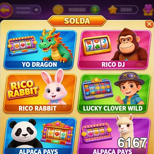 Tela de jogos do aplicativo 6167 com diferentes slots.