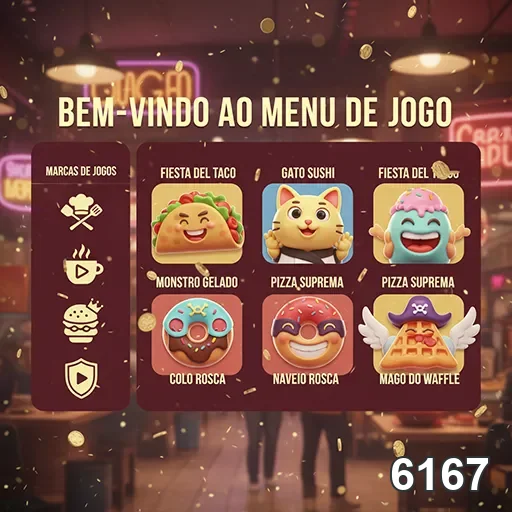 Menu interativo de jogos no 6167 com várias opções divertidas.
